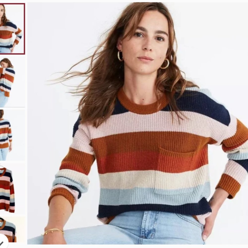 Madewell Womens Pullover Sweater Retro Stripe Long Sleeve Pocket - Size M
